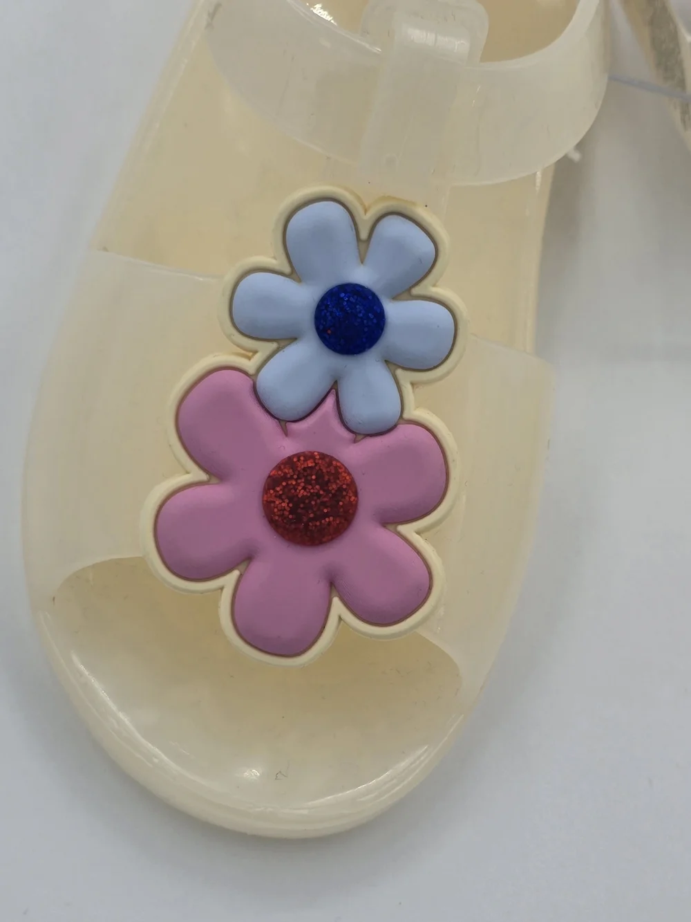 Old Navy Kids' Cream Jelly Sandals with Pink & Blue Flower Accent